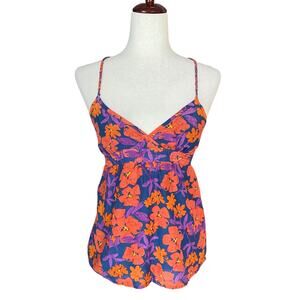 Vtg Y2K Aeropostale Babydoll Floral Top Womens S Blue Red Open Back Lined
